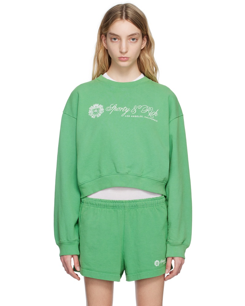 SPORTY & RICH Damen Green Regal Cropped Sweatshirt