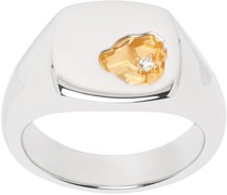 Silver & Gold Small Mined Diamond Ring