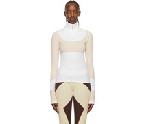 White & Beige Half-Zip Sweater