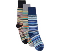 Three-Pack Multicolor Signature Stripe Socks