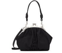 Black Smocked Clasp Pochette Bag