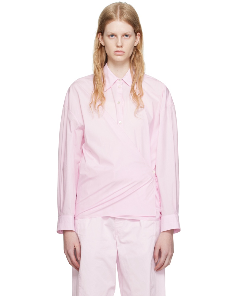 Christophe Lemaire Damen Pink Straight Collar Twisted Shirt