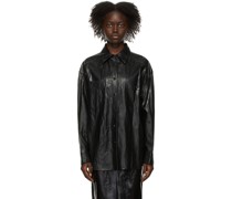 Black Faux-Leather Boxy Shirt