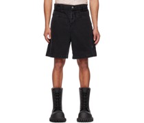 Black Paneled Denim Shorts