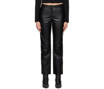 Black Darted Faux-Leather Trousers