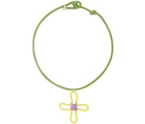 Yellow & Green Pop Choker & Lucky Flower Pendant Necklace