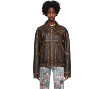 Brown Double-Zip Leather Jacket