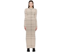 Beige Checked Maxi Dress