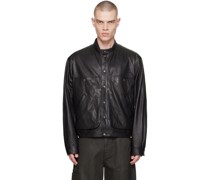 Black Stand Collar Leather Jacket