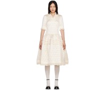 Off-White Ruffled Tuck Midi Dress