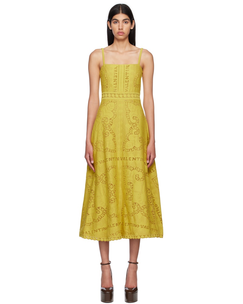 Valentino Garavani Damen Yellow Jacquard Midi Dress