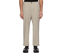 Beige Cropped Tapered Trousers