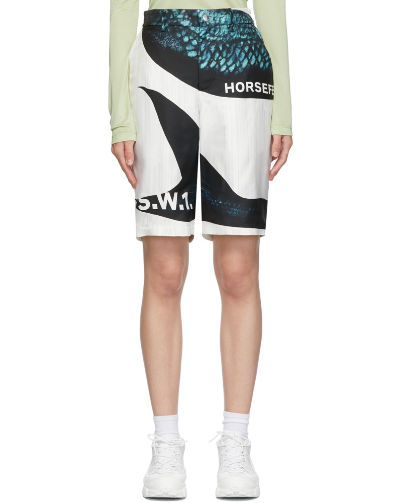 Burberry Damen White & Blue Mermaid Print Shorts