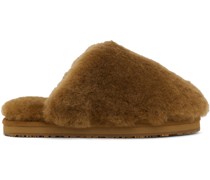 Brown Patch Shearling Slippers