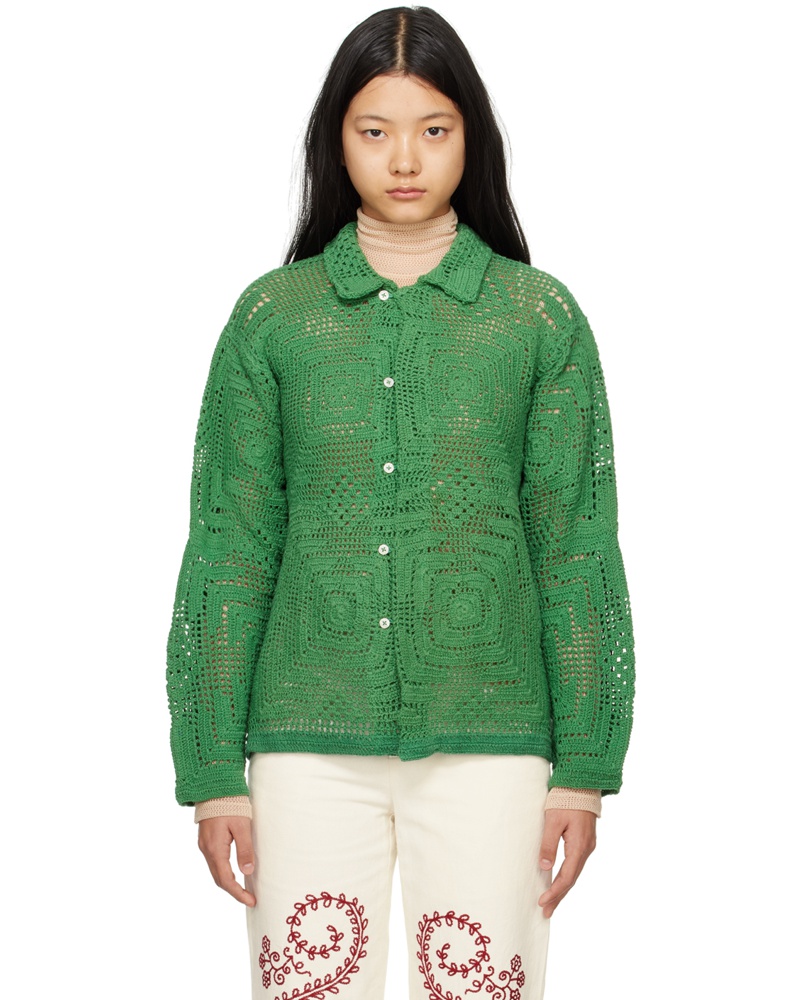 BODE Damen Green Tablecloth Shirt