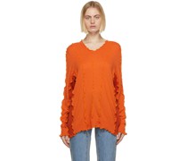 Orange & Red Wool & Cashmere Ruffle Sade Sweater