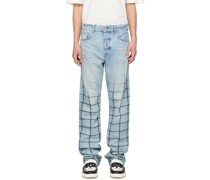 Blue Faded Out Plaid Jeans