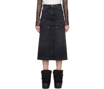 Black Reinforced Panel Denim Midi Skirt