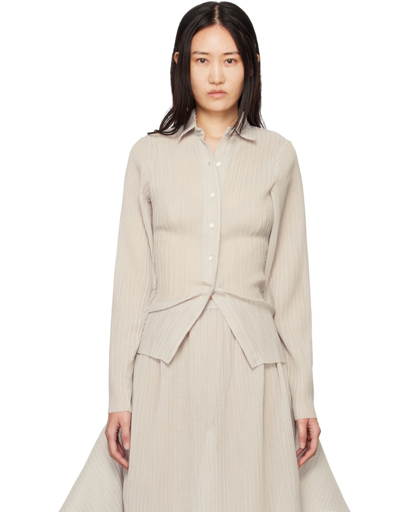 Subtle Le Nguyen Damen Taupe Plissé Tube Shirt