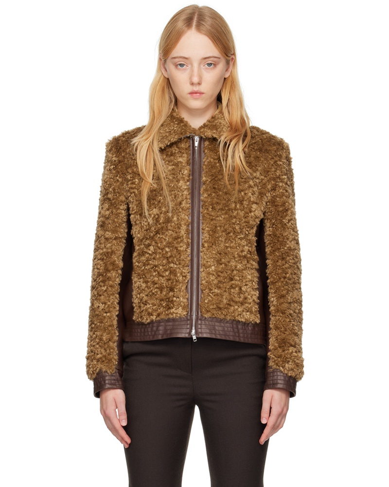 TheOpen Product Damen Brown Paneled Faux-Shearling Jacket