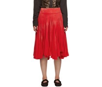 Red Gathered Midi Skirt