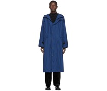 Blue Taffeta Long Hooded Coat