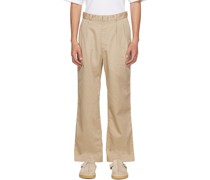 Beige Double Pleat Chino Trousers