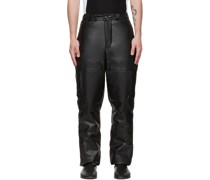 Black Paneled Faux Leather Pants