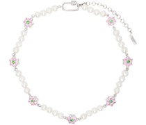 White Gold Flower Pearl Necklace