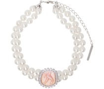 White Embossed Double Layer Pearl Chain Necklace