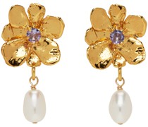 Gold Flower Pearl Drop Earrings