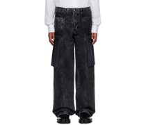 Black Acid Wash Denim Cargo Pants