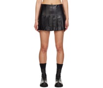 Black Pleated Leather Miniskirt