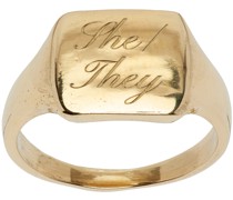 Gold 'She/They' Pronoun Ring
