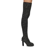 Black Glint Over The Knee Boots