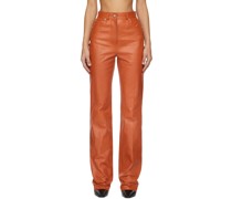 Orange Five-Pocket Leather Pants
