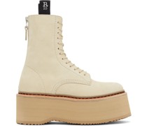 Beige Suede Single Stack Lace-Up Boots
