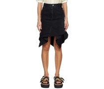 Black Asymmetric Denim Midi Skirt
