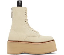 Beige Suede Double Stack Lace-Up Boots