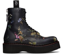 Black Floral Single Stack Platform Lace-Up Boots