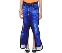 Blue Two-Dimensional 'Denim Pant' Skirt