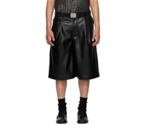 Black Pleated Faux-Leather Shorts