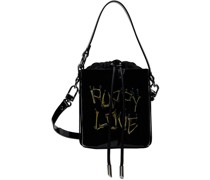 Black Daisy Drawstring Bucket Bag