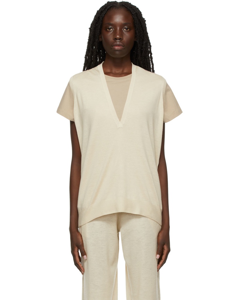 Frenckenberger Damen Off-White Deep V-Neck Vest