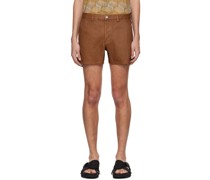 Brown Four-Pocket Denim Shorts