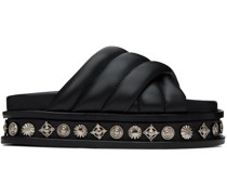 Black Embellished Leather Sandals