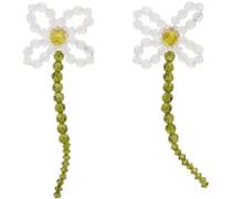 Green & White Crystal Flower Earrings
