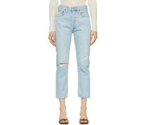 Blue Distressed Riley Straight Crop Jeans