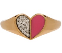 Gold & Pink Ceramic Pavé Folded Heart Ring