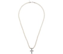 White Pearl Fleury Cross Necklace